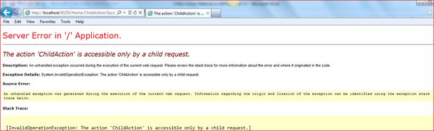 Accessing ChildAction View in Browser